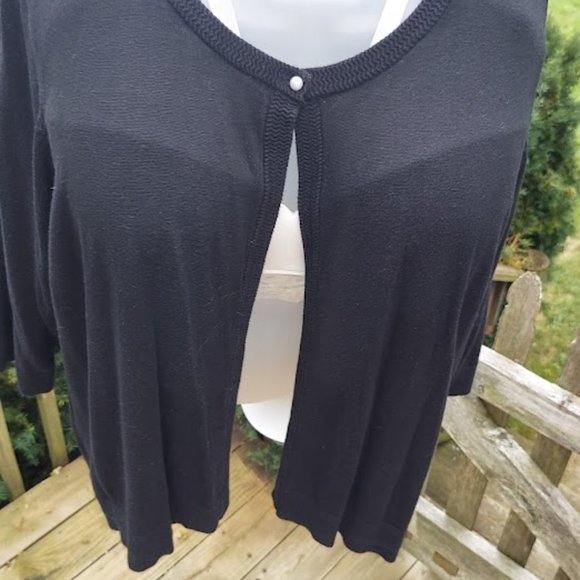 Meera Lane Womens Plus Size 5X Cardigan Single Pearl Button Black Cotton Blend - Picture 7 of 11